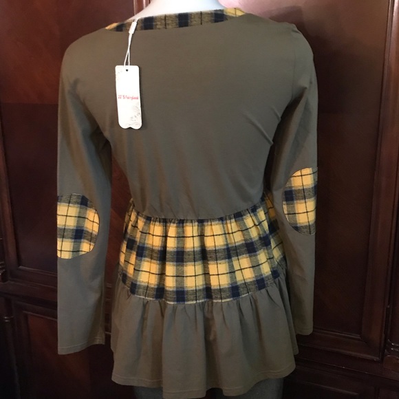 🆕 JJ Fairyland Olive Green & Yellow Plaid Top-S/M - Picture 2 of 5